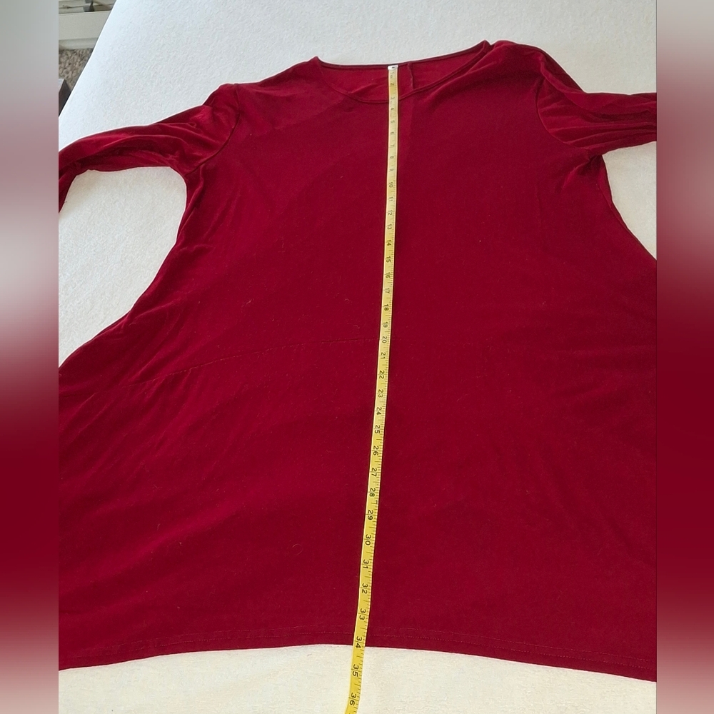 Plus-sized Red 2X Scoop Neck Long Sleeve T-shirt Dress/Tunic With Pockets - Picture 7 of 7